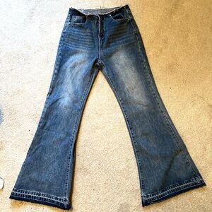 Low Rise Flared Fringe Waist Detail Jeans/Denim